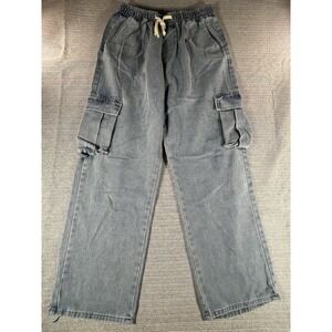 Women's Light Wash Wide‎ Leg Cargo Jeans Size L Oversized